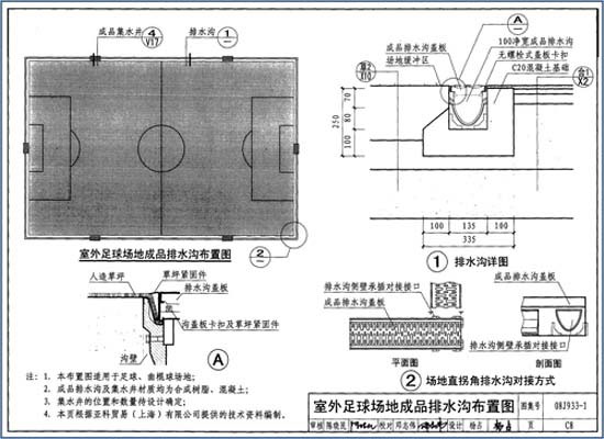 室外足球場地成品排水溝設計圖